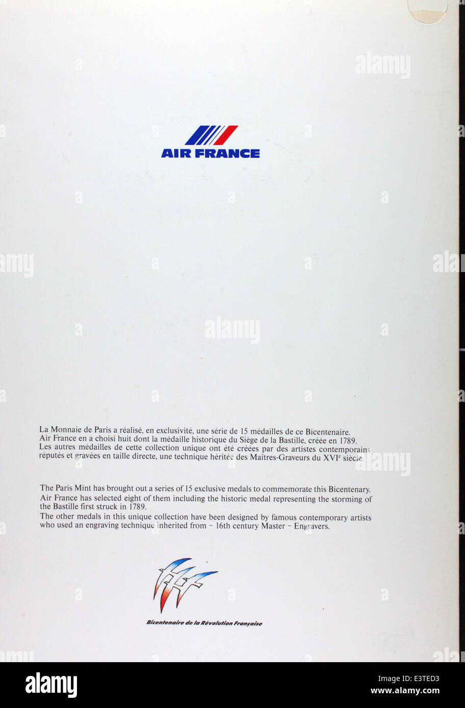 Air France Menu Collection Stock Photo