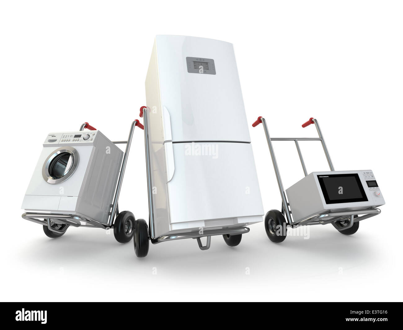 Appliance delivery. Hand truck, fridge, washing machine and microwave
