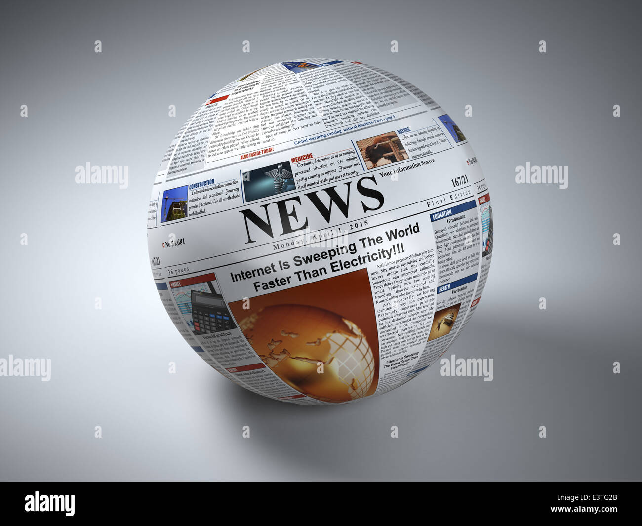 News concept. Newspaper sphere. Three-dimaensional image. 3d Stock Photo