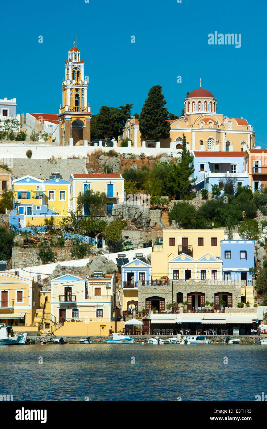 Griechenland, Symi, Kirchen im Hafenort Gialos Stock Photo