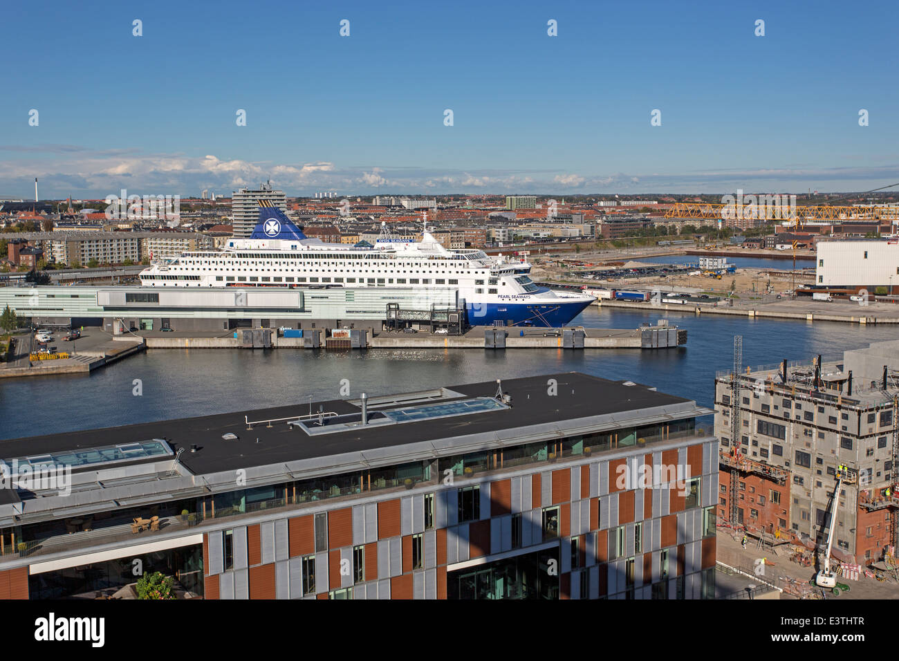 View over Copenhagen from a container ship, Denmark, Europe Stock Photo