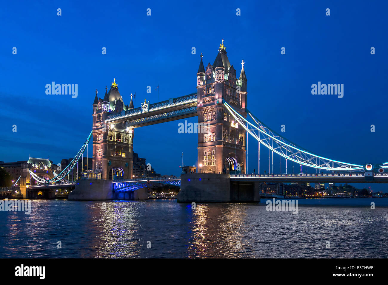 Tower Bridge Floodlit River Thames London England Stock Photo