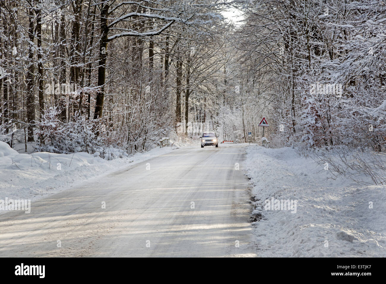 Road in winter, Schleswig Holstein, Germany Stock Photo