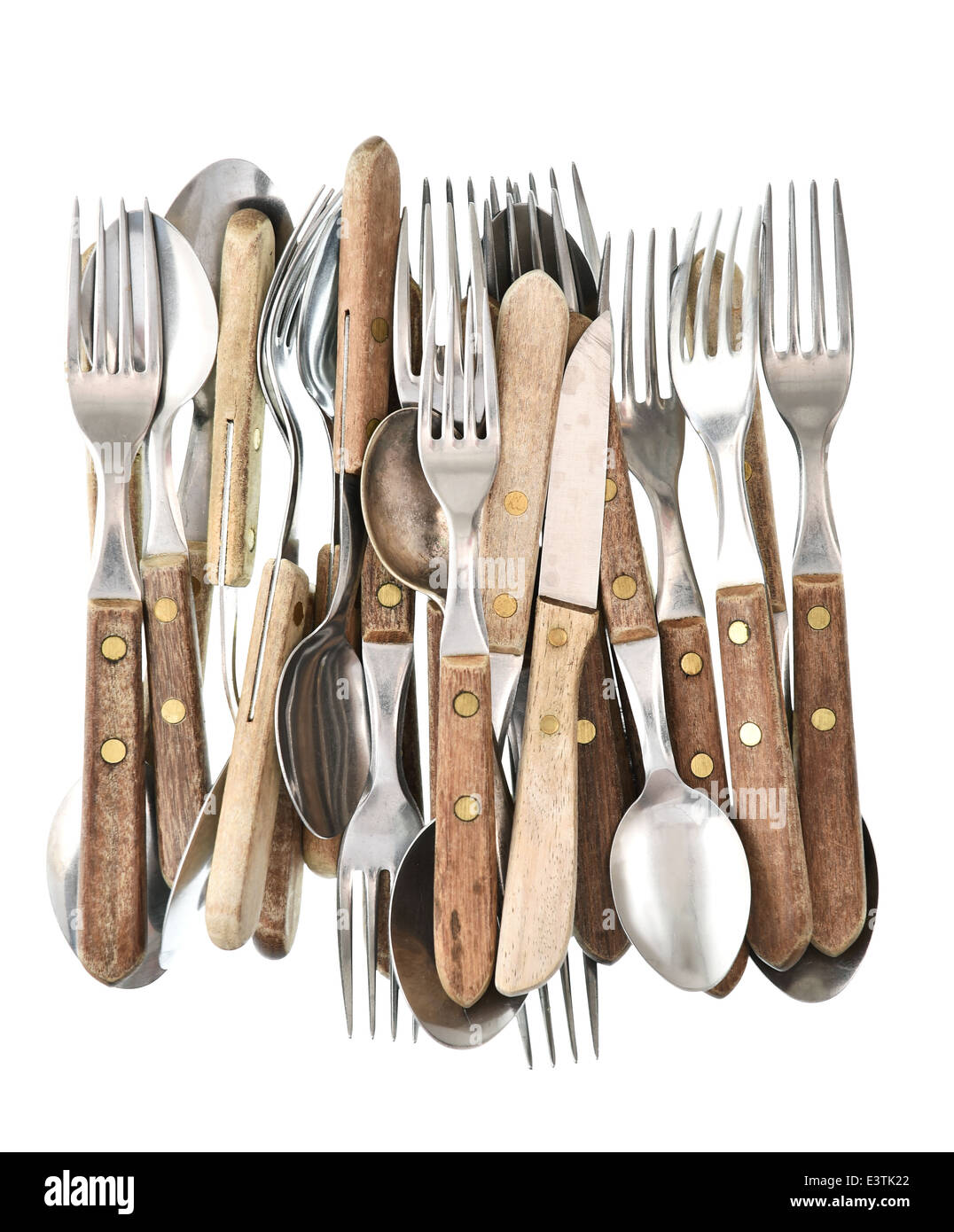 Antique cutlery isolated on white background. Retro kitchen utensils
