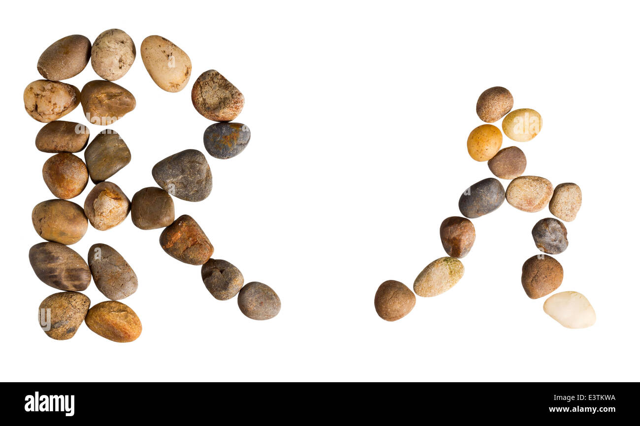 English Alphabet Letter 'R' made by small rocks on isolate background ...