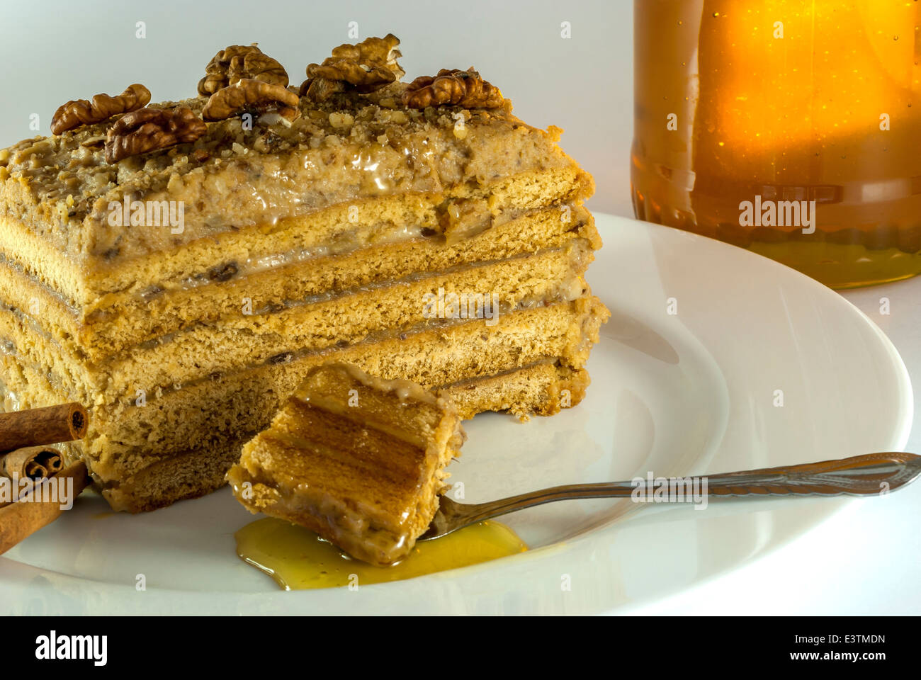 Armenia honey cake marlenka on white plate Stock Photo