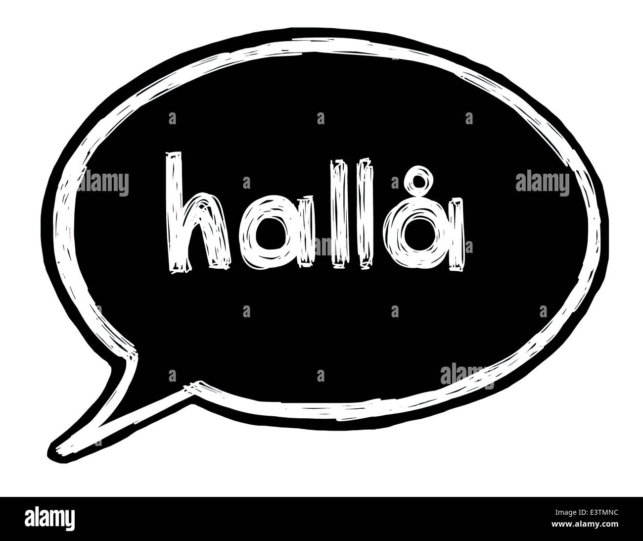 Illustration of a speech bubble with the word hello in Swedish Stock Photo