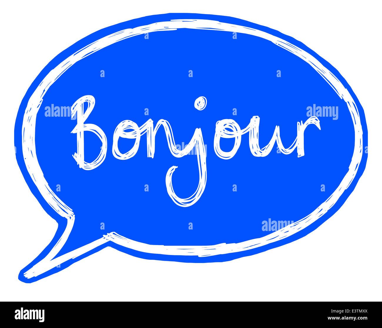 Illustration of a speech bubble with the word hello in French Stock Photo