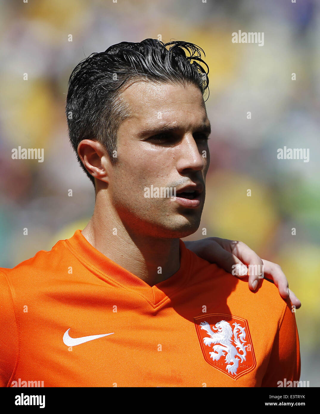 Fortaleza, Brazil. 29th June, 2014. Netherlands's Robin van Persie reacts before a Round of 16 match between Netherlands and Mexico of 2014 FIFA World Cup at the Estadio Castelao Stadium in Fortaleza, Brazil, on June 29, 2014. Credit:  Zhou Lei/Xinhua/Alamy Live News Stock Photo