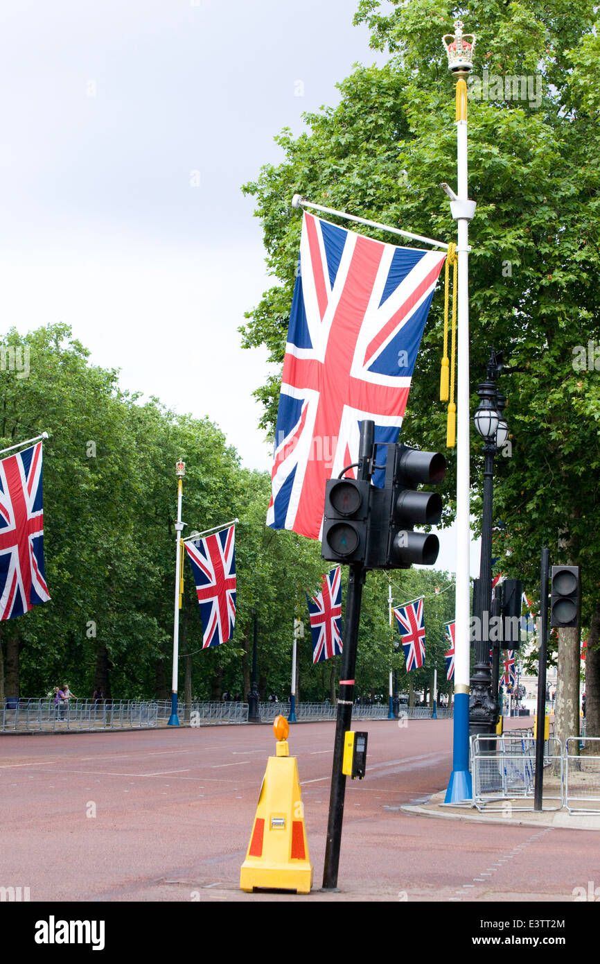 Union Jack Flags decorate The Mall for the Queens Trooping the colour in London England Stock Photo