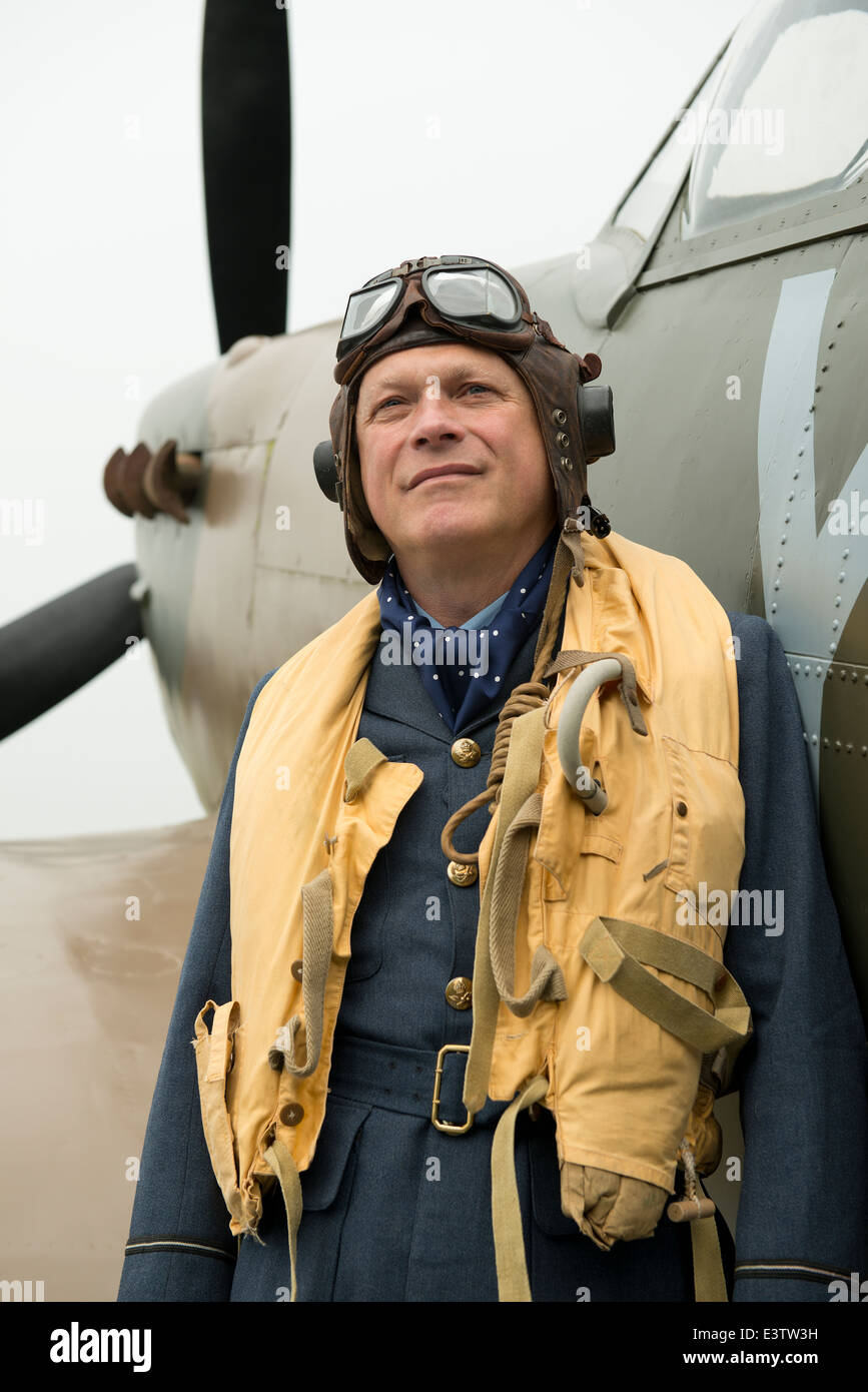 WW2 RAF pilot wearing his Mae West life jacket, stands at the ready