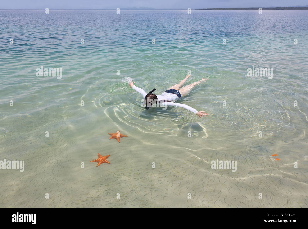 Snorkeling woman, archipelago Bocas del Toro, Panama Stock Photo