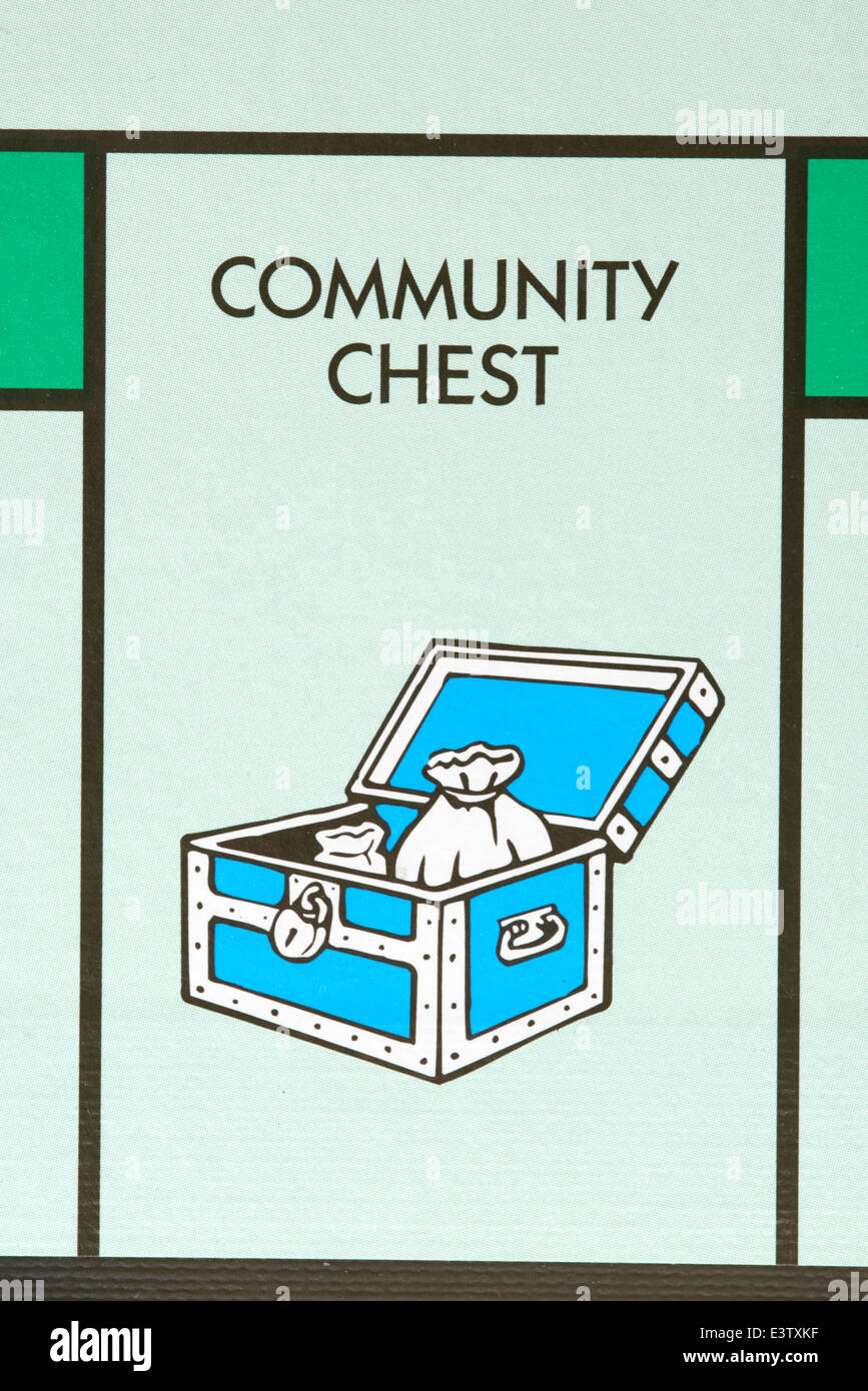 Community chest space on a Monopoly Game Board Stock Photo