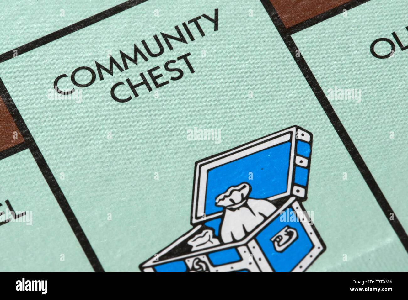 Community chest space on a Monopoly Game Board Stock Photo