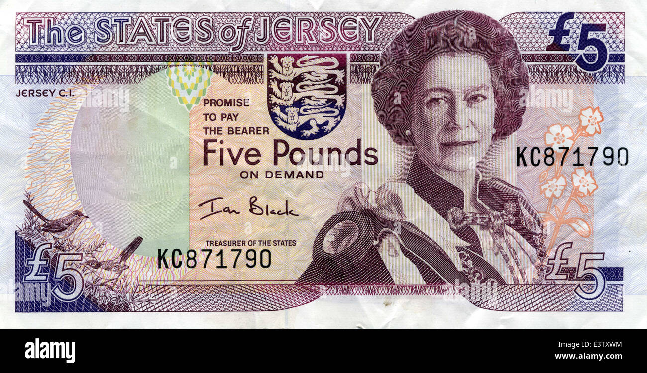 £5.00 note Five pound note The States of Jersey Stock Photo