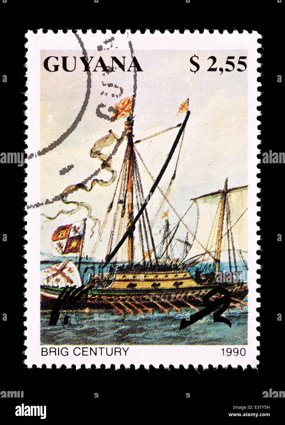 Postage stamp from Guyana depicting a brig century ship Stock Photo Alamy