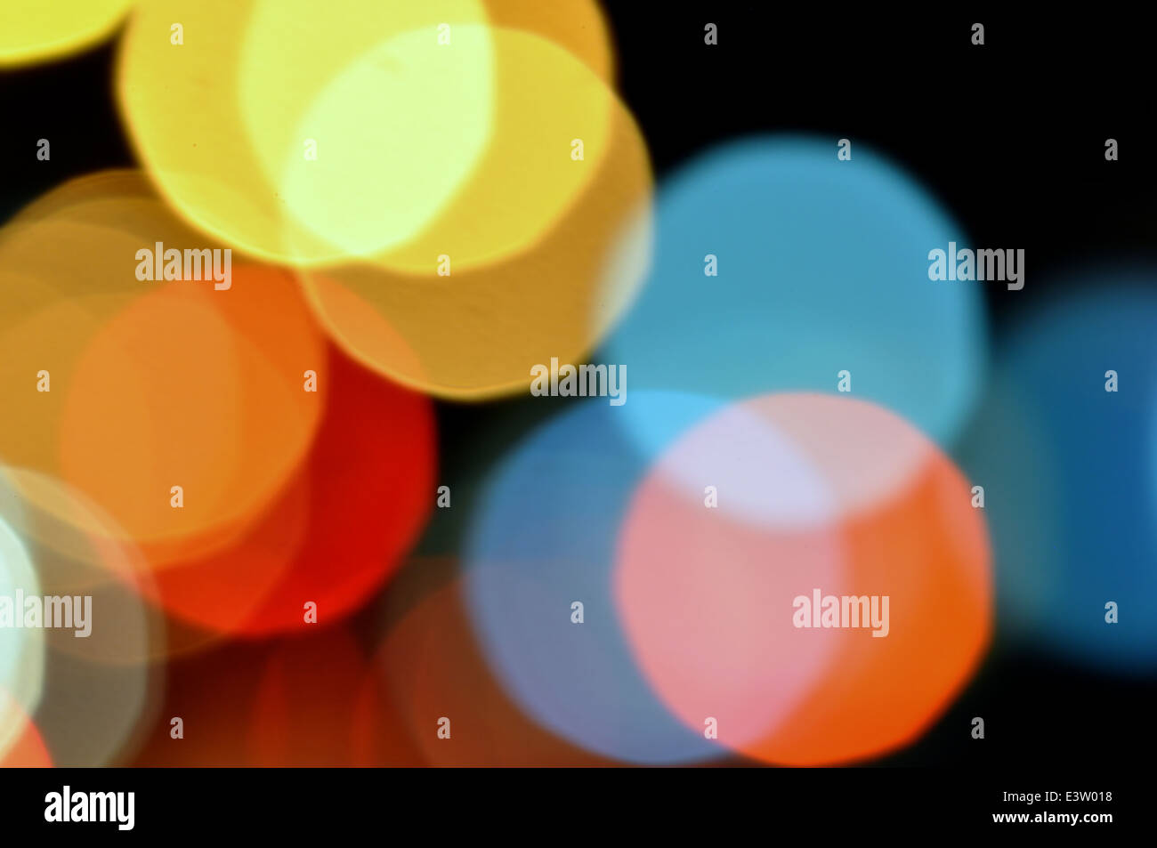 Abstract blurry lights at night colorful circles background. Stock Photo