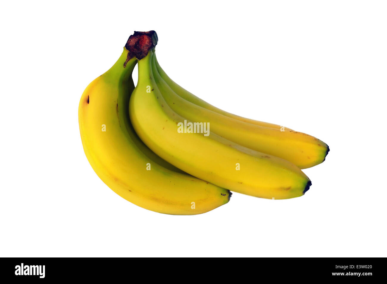 Cluster of ripe bananas. Tropical yellow fruit on white background. Stock Photo