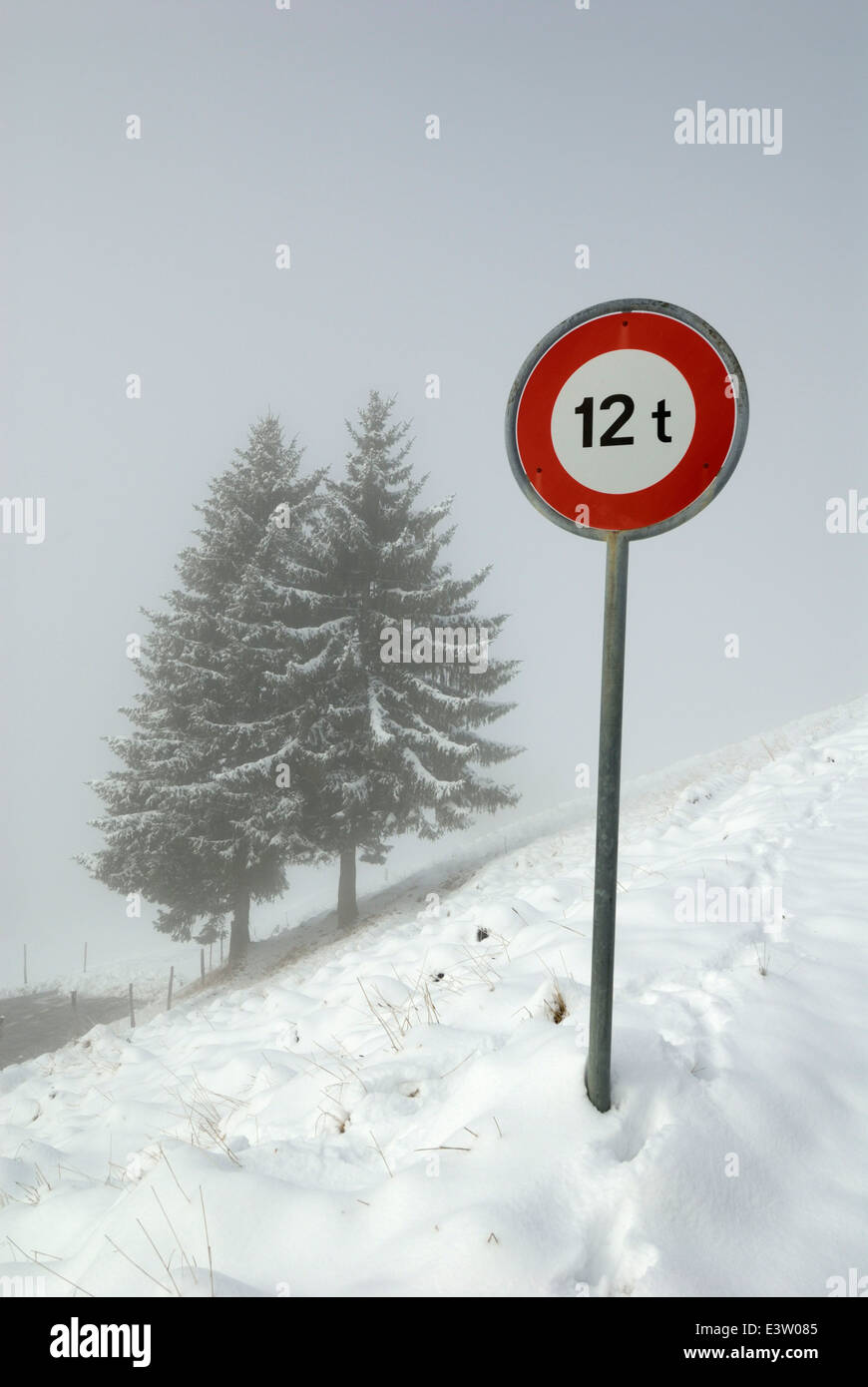 12 tonne round weight restriction road sign, Switzerland, Europe Stock Photo