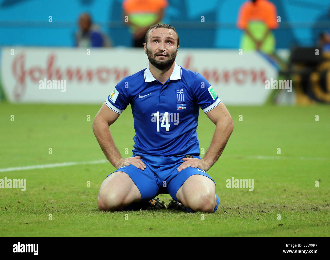 Recife, Brazil. 29th June, 2014. World Cup 2nd Round. Costa Rica versus Greece. Salpingidis disappointed after he missed a goal in the 36th minute Credit:  Action Plus Sports/Alamy Live News Stock Photo