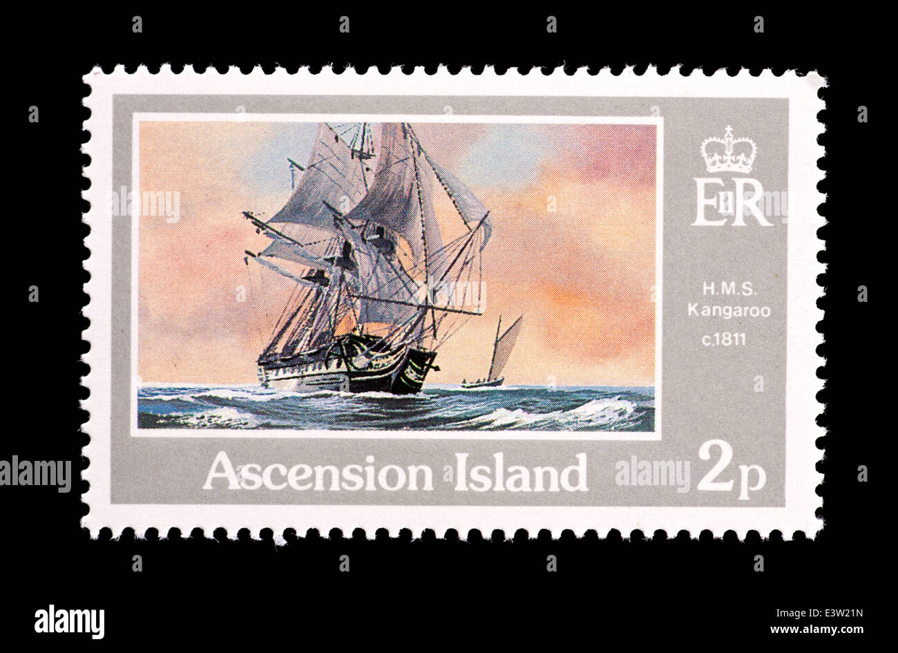 Postage stamp from Ascension Island depicting the British sailing ship