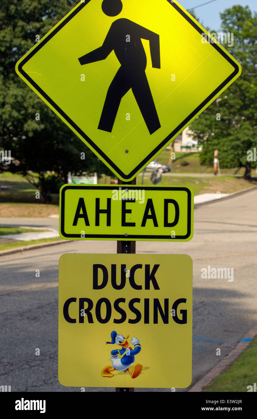 A duck crossing sign Stock Photo