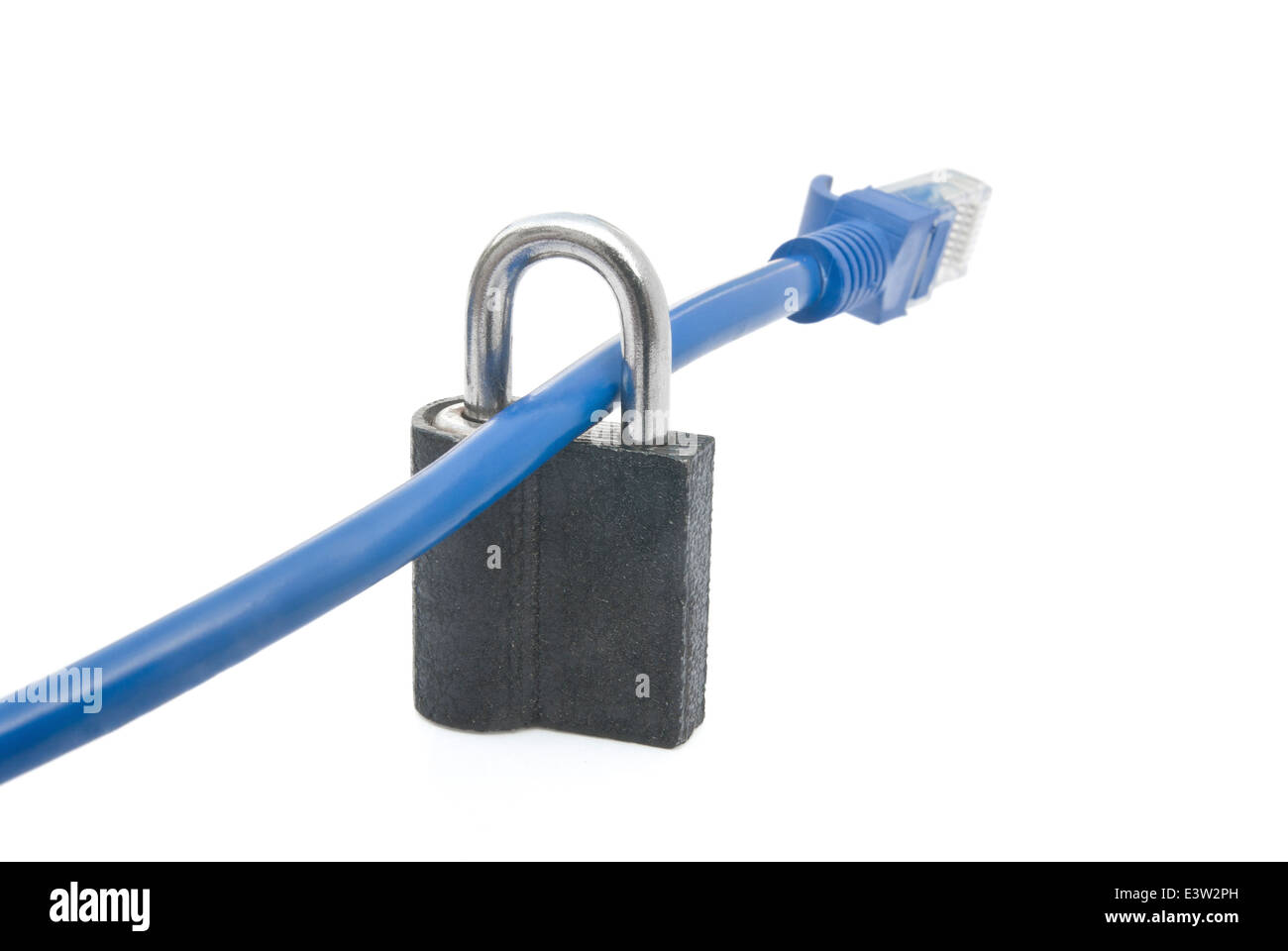 pad lock and network cable with clipping path Stock Photo