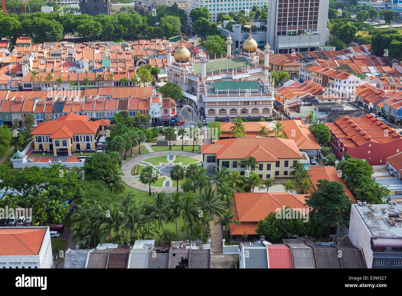 Kampong Glam with Malay Heritage Center and Sultan Mosque Aerial View Stock Photo