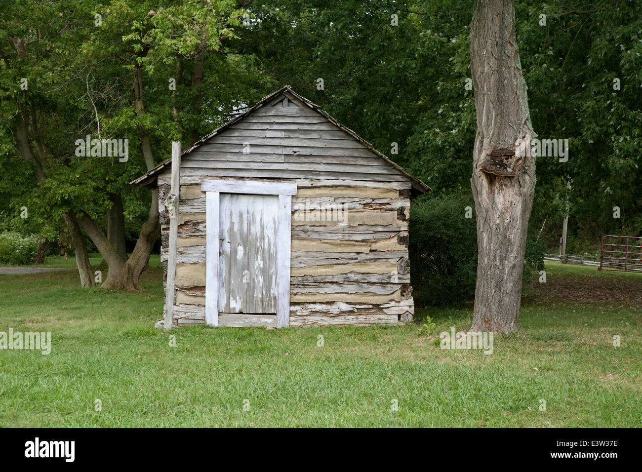 Old cabin restored for historic village Stock Photo Alamy
