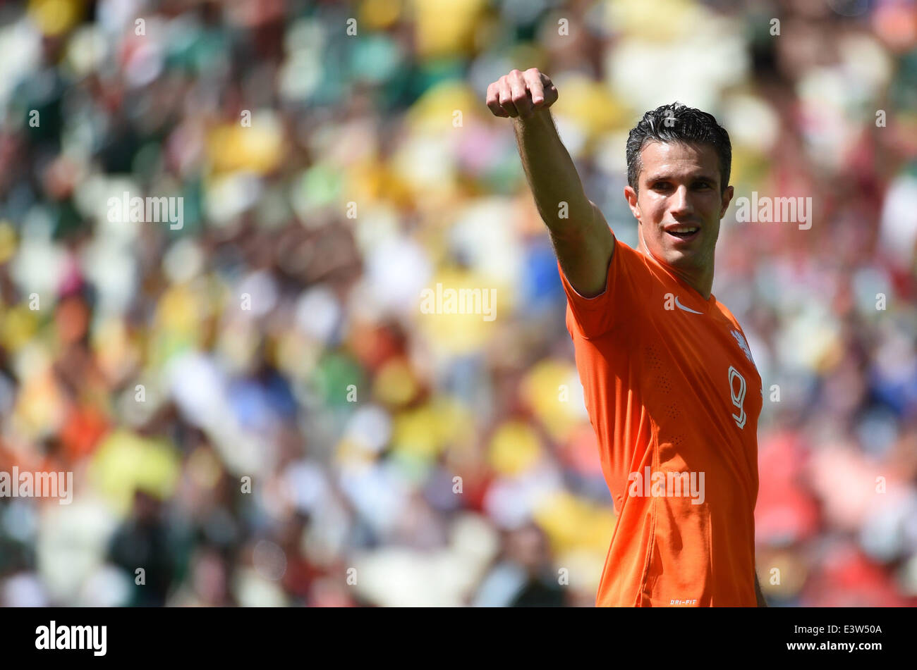 Fortaleza, Brazil. 29th June, 2014. Netherlands's Robin van Persie reacts during a Round of 16 match between Netherlands and Mexico of 2014 FIFA World Cup at the Estadio Castelao Stadium in Fortaleza, Brazil, on June 29, 2014. Credit:  Li Ga/Xinhua/Alamy Live News Stock Photo