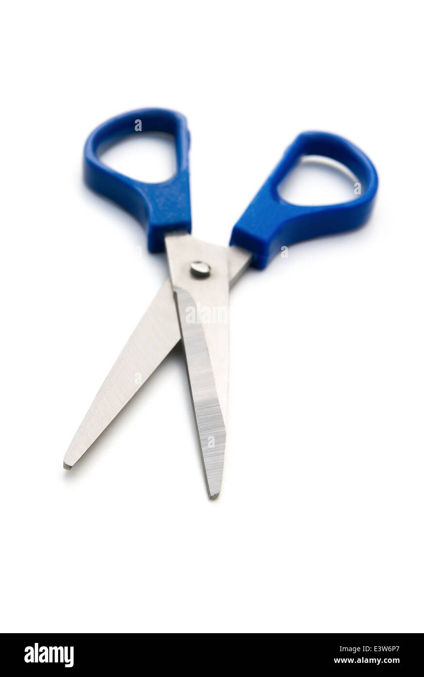 Scissor With Blue Handle On White Background Stock Photo, Picture and  Royalty Free Image. Image 93813250.