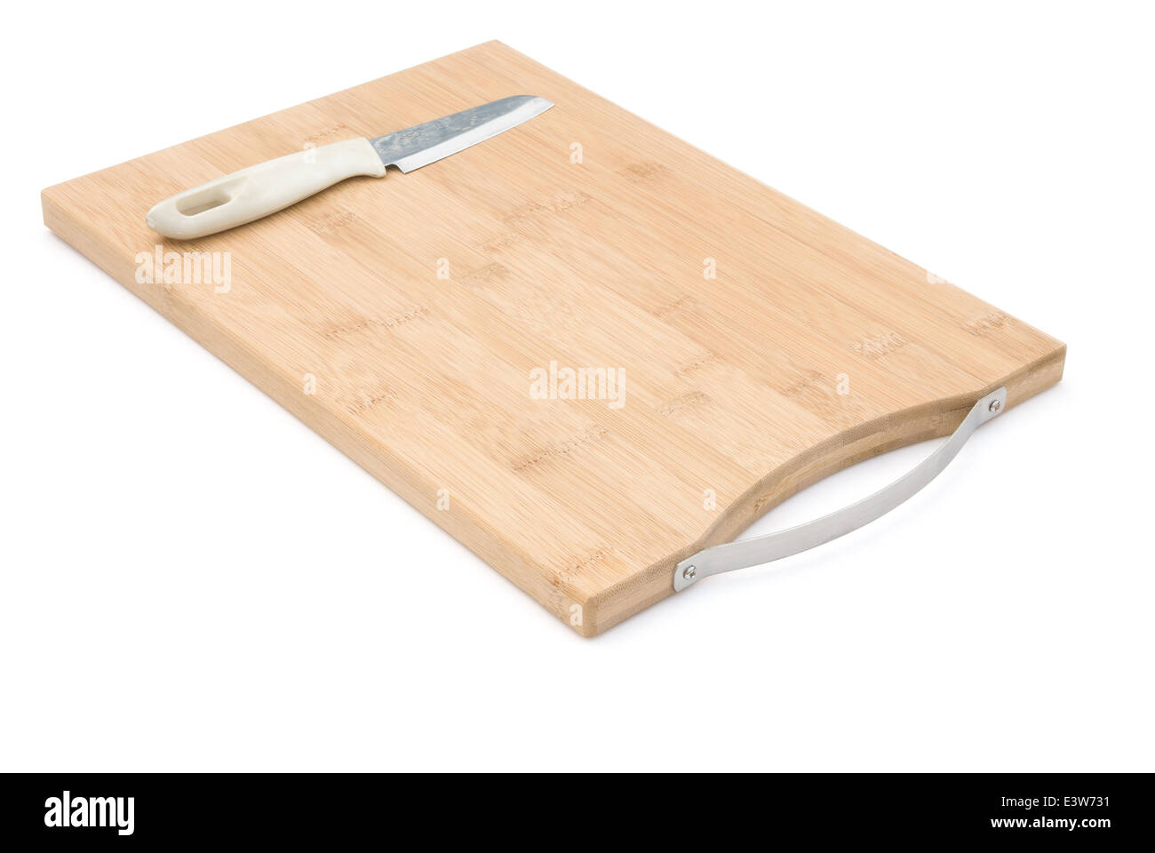 side view wooden chopping board and knife with clipping path Stock Photo