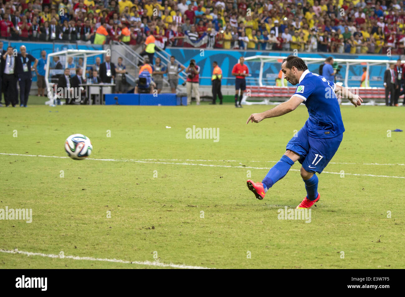 Recife, Brazil. 29th June, 2014. Theofanis Gekas (GRE) Football/Soccer : Theofanis Gekas of Greece misses in the penalty shoot-out during the FIFA World Cup Brazil 2014 Round of 16 match between Costa Rica 1(5-3)1 Greece at Arena Pernambuco in Recife, Brazil . Credit:  Maurizio Borsari/AFLO/Alamy Live News Stock Photo