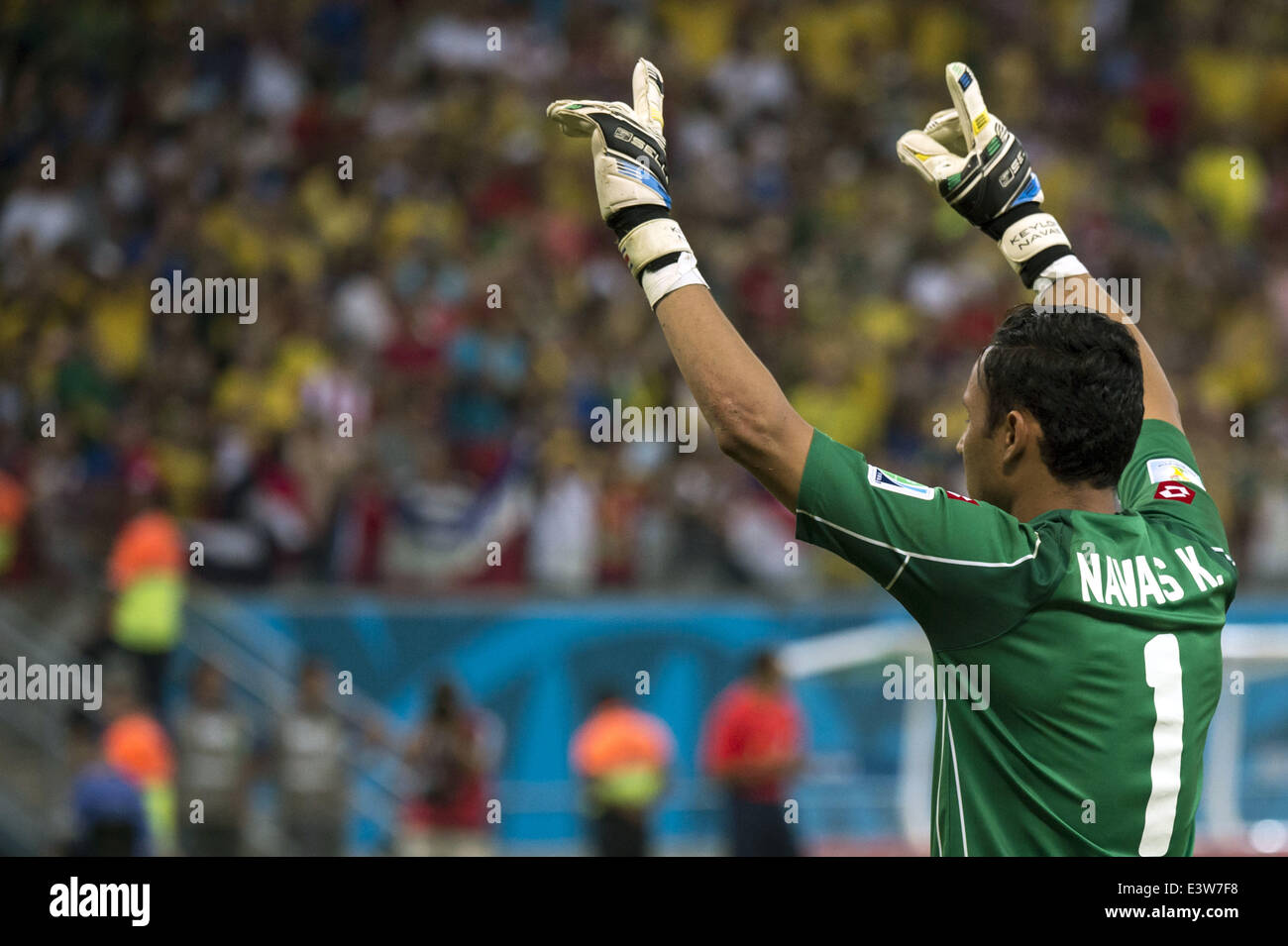 Recife, Brazil. 29th June, 2014. Keylor Navas (CRC) Football/Soccer : Keylor Navas of Costa Rica celebrates after saving Theofanis Gekas' penalty in the penalty shoot-out during the FIFA World Cup Brazil 2014 Round of 16 match between Costa Rica 1(5-3)1 Greece at Arena Pernambuco in Recife, Brazil . Credit:  Maurizio Borsari/AFLO/Alamy Live News Stock Photo