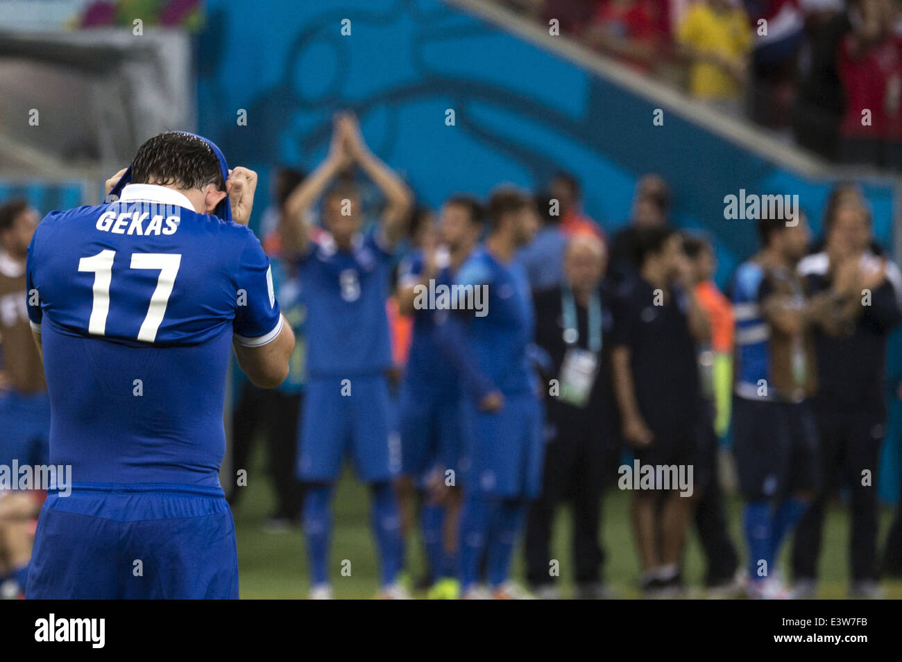 Recife, Brazil. 29th June, 2014. Theofanis Gekas (GRE) Football/Soccer : Theofanis Gekas of Greece looks dejected after missing in the penalty shoot-out during the FIFA World Cup Brazil 2014 Round of 16 match between Costa Rica 1(5-3)1 Greece at Arena Pernambuco in Recife, Brazil . Credit:  Maurizio Borsari/AFLO/Alamy Live News Stock Photo