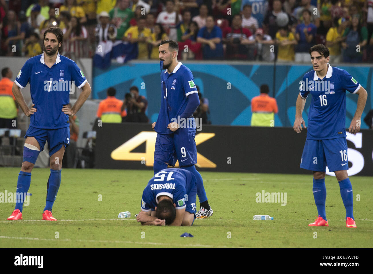 Recife, Brazil. 29th June, 2014. Greece team group (GRE) Football/Soccer : Theofanis Gekas of Greece looks dejected after missing in the penalty shoot-out during the FIFA World Cup Brazil 2014 Round of 16 match between Costa Rica 1(5-3)1 Greece at Arena Pernambuco in Recife, Brazil . Credit:  Maurizio Borsari/AFLO/Alamy Live News Stock Photo