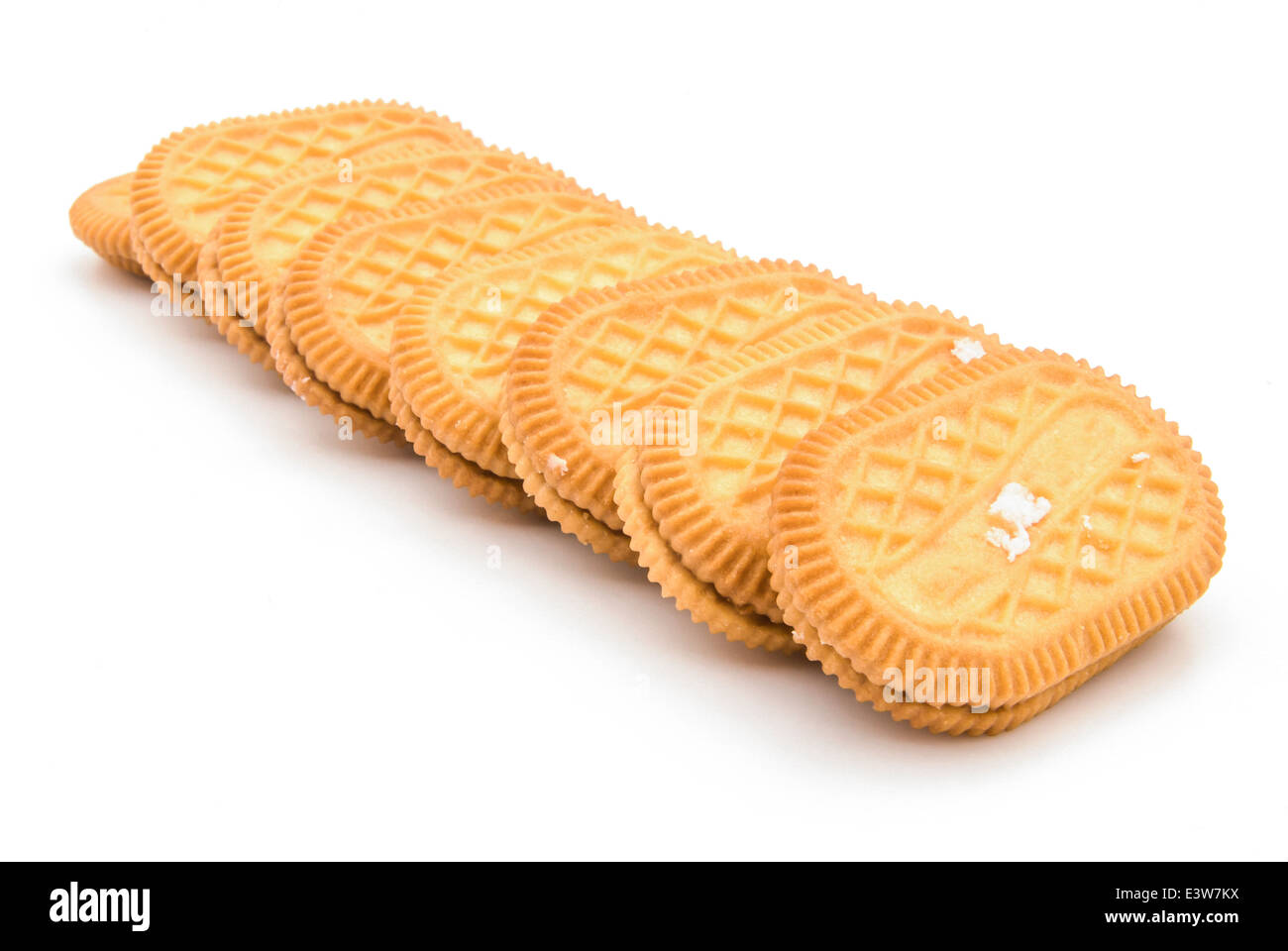 stacked sandwich biscuits with pink cream filling Stock Photo Alamy