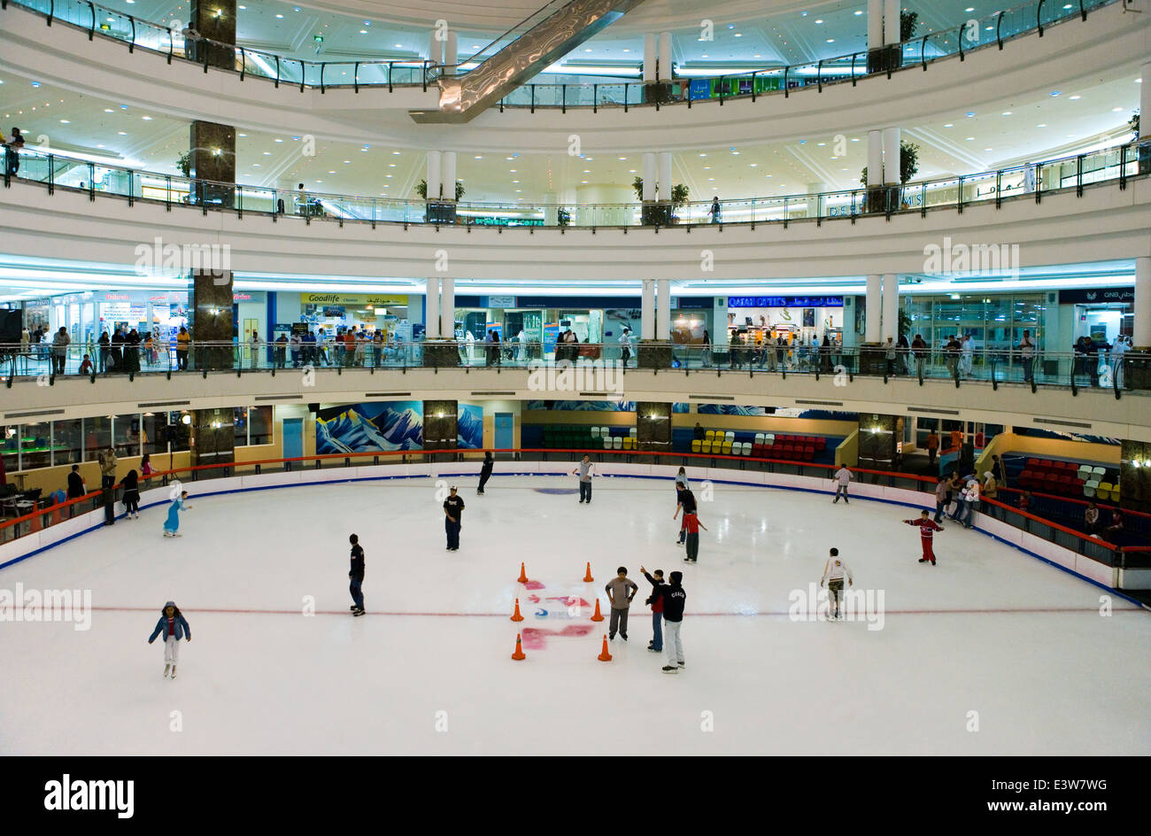 Qatar, Doha, ice skating in an elegant shopping center of the city