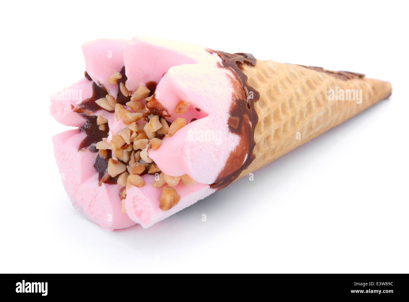 strawberry flavor ice cream cone on white with clipping path Stock Photo