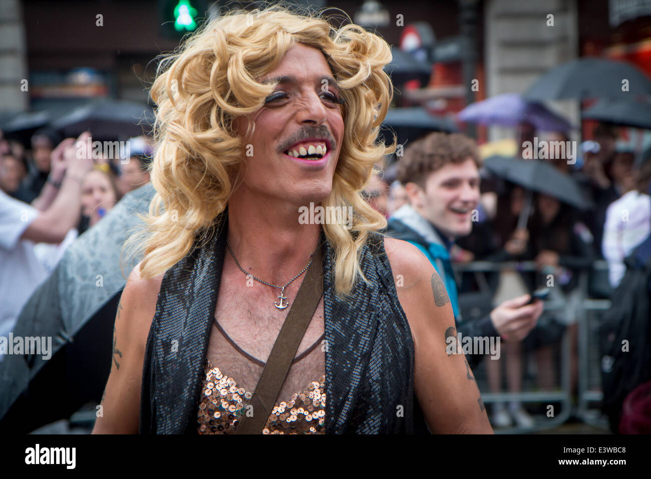 man in bad drag at Pride in London 2014 Stock Photo