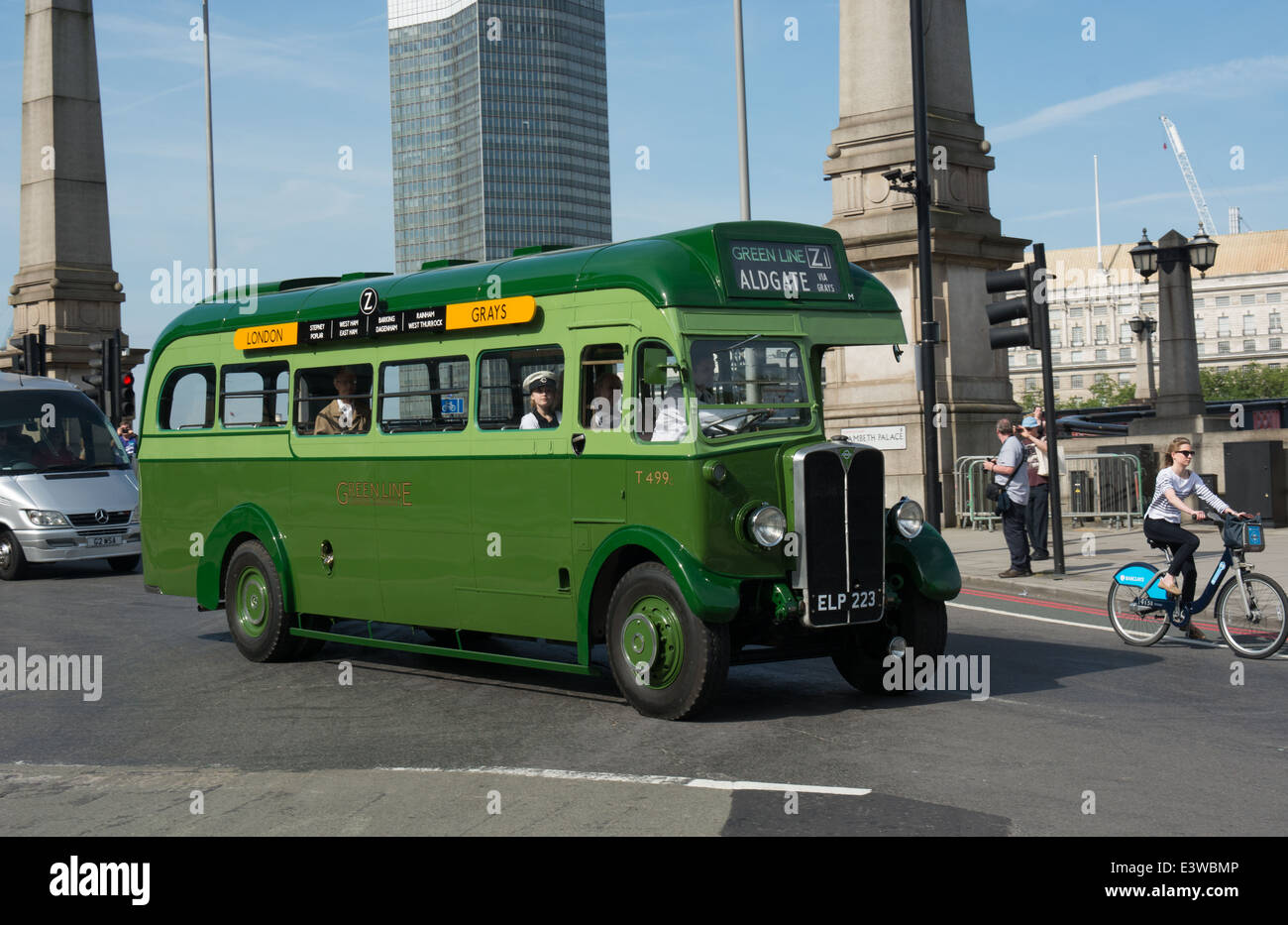 Making its first public appearance since it was painted into Greenline is this AEC Regal coach now owned by Ensignbus. Stock Photo