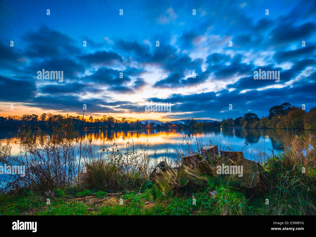 Dawn at the heath lake in Petersfield, Hampshire, UK Stock Photo
