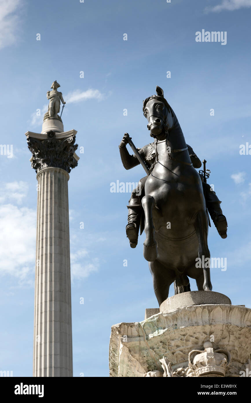 Nelson's Column at the Trafalgar Square, London, England. Stock Photo