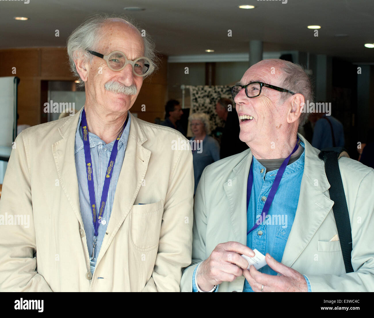 Aberystwyth, Wales, UK. 29th June 2014.  Picture editor and lecturer Colin Jacobson (left)  in conversation with Magnum photographer David Hurn (right) at the Eye International Photography Festival  - 29-June-2014 - Photo credit: John Gilbey/Alamy Live News Stock Photo