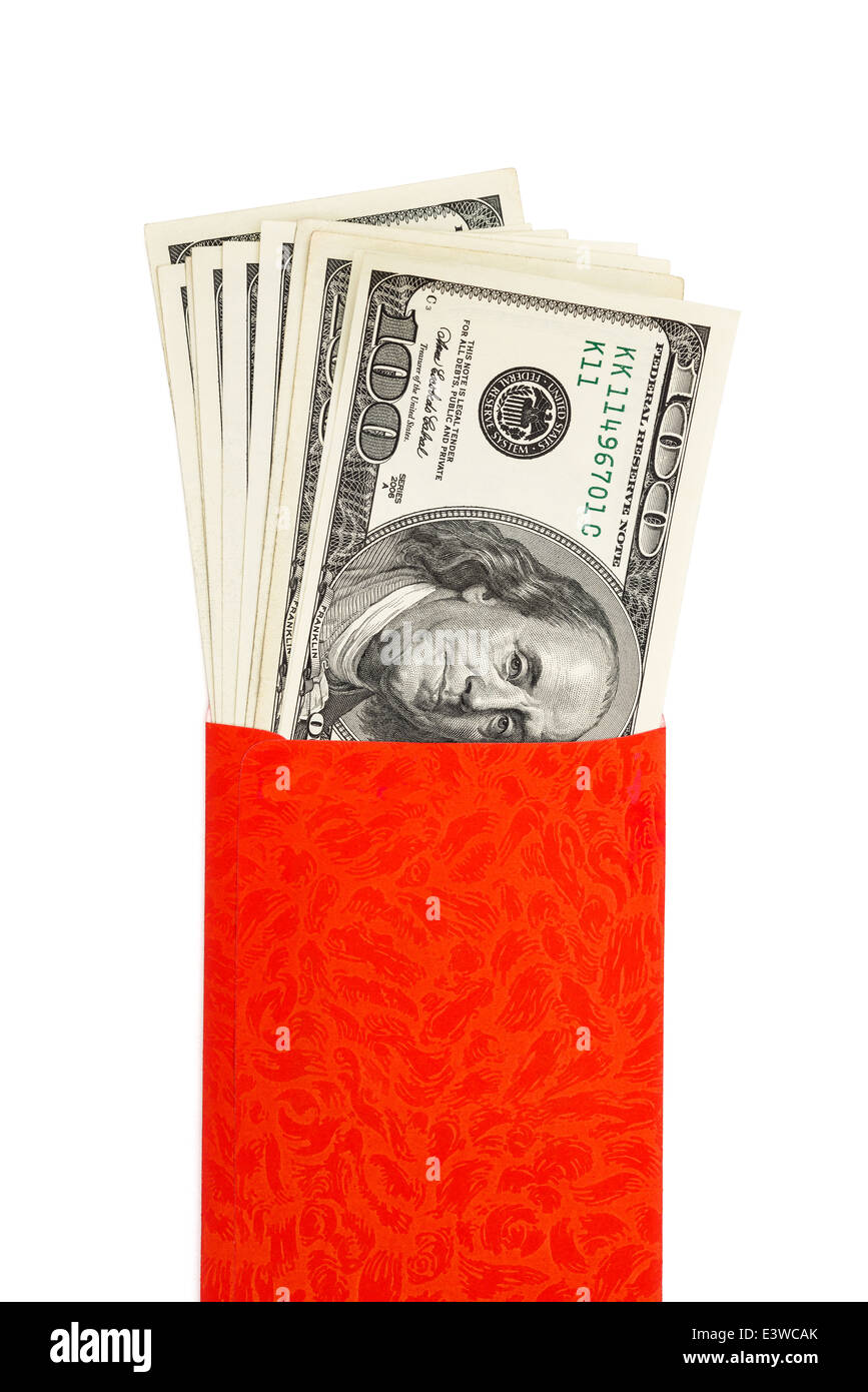 US currency in red pocket with clipping path Stock Photo