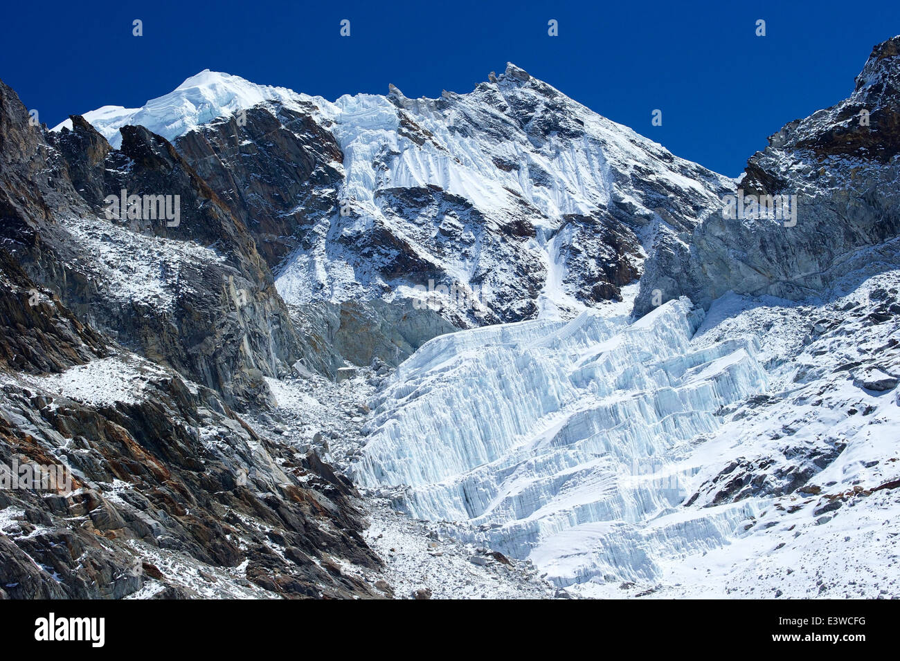 Glacier from Lobuche West, Cho La Pass, Solukhumbu District, Sagarmatha National Park, Nepal, Asia Stock Photo