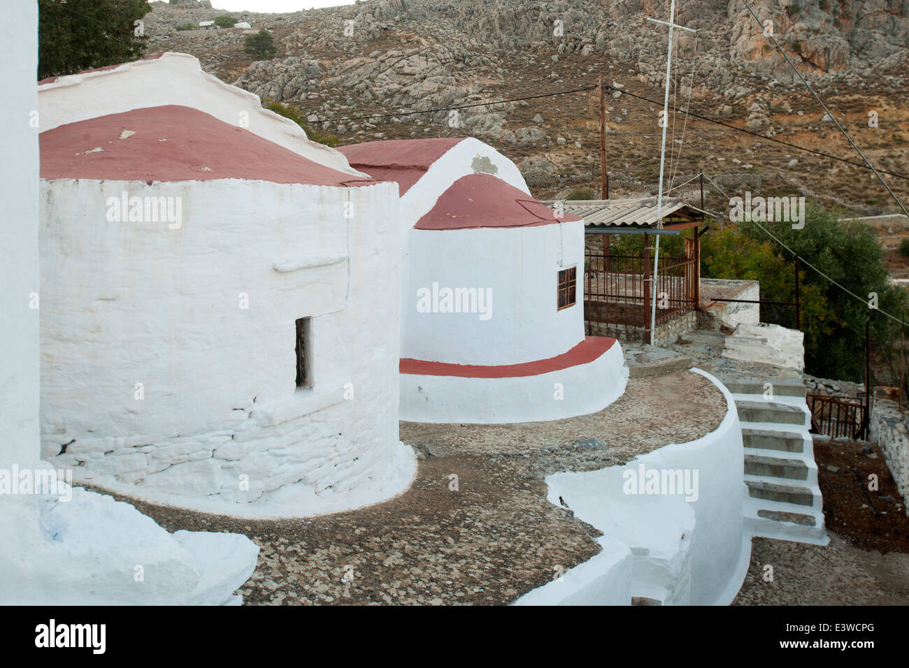 Griechenland, Symi, Nimborio, zwei Apsiden der drei Kirchen Stock Photo
