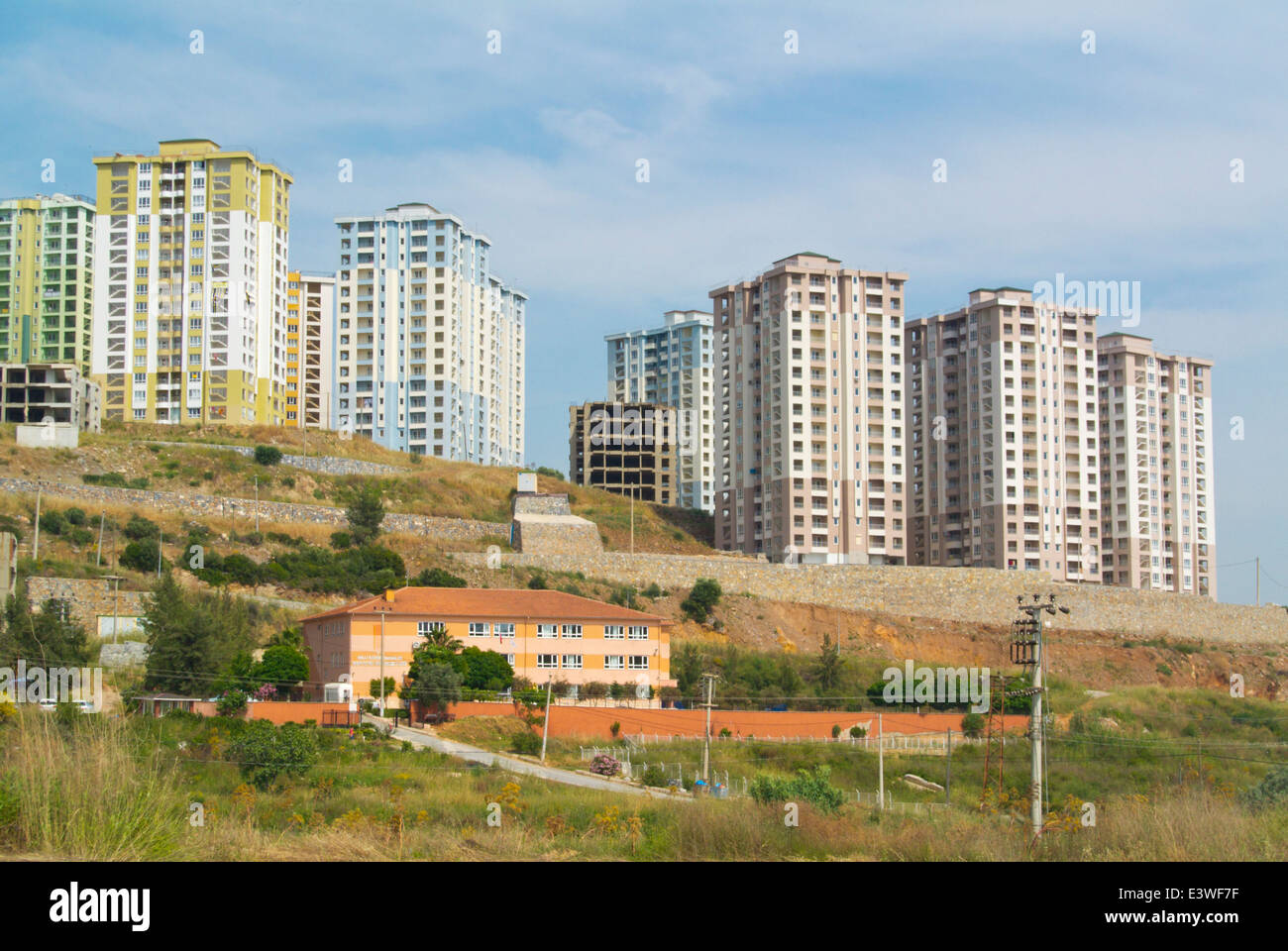 New residential high rise housing built and being built, near Long Beach, Kusadasi, Turkey, Asia Minor Stock Photo