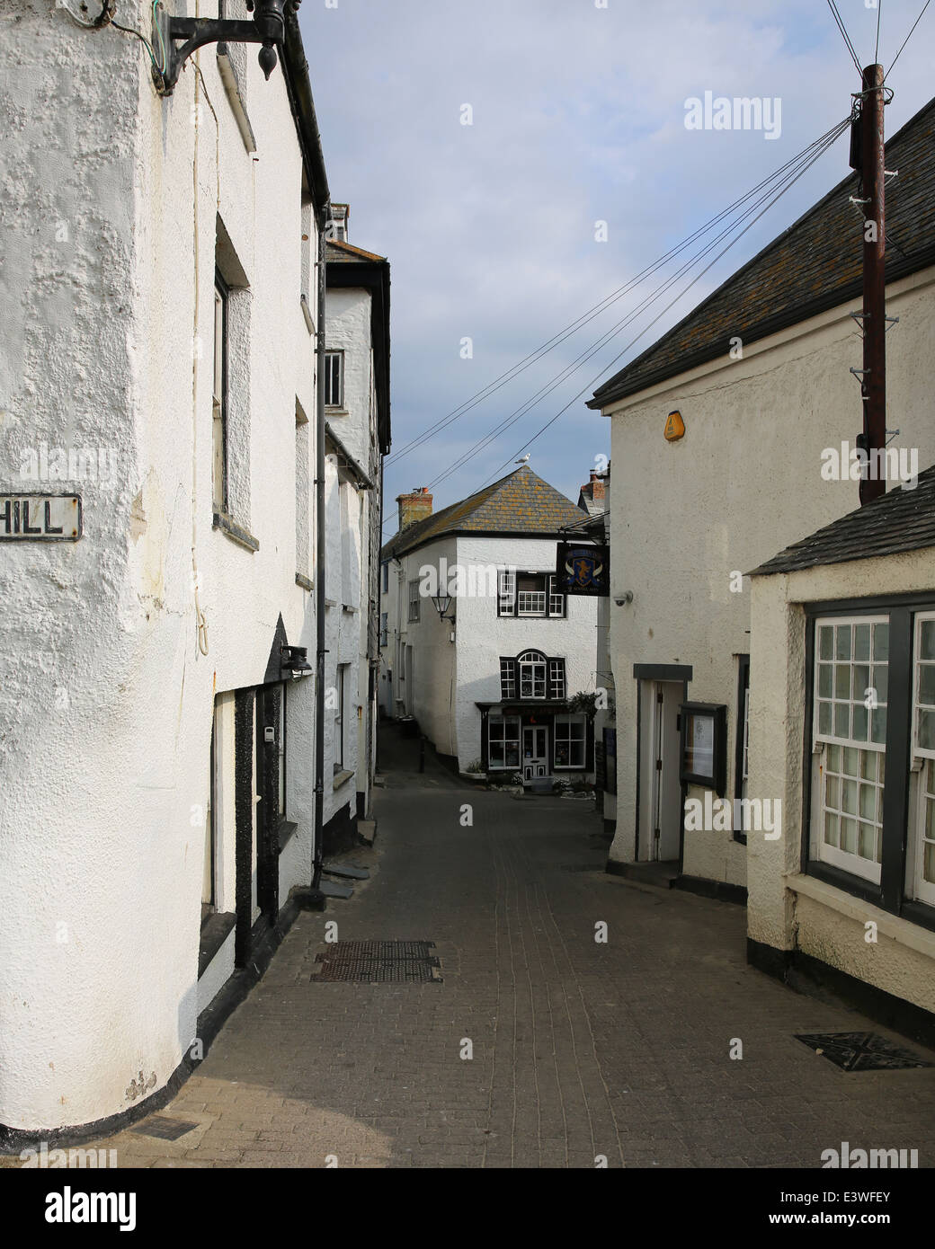 A narrow street in Port Isaac, Cornwall, location for the UK TV series 'Doc Martin' Stock Photo