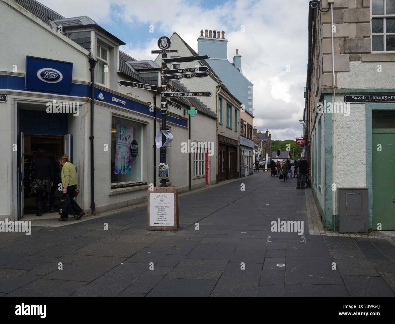 Looking down Cromwell Street town centre Stornoway Isle of Lewis Outer